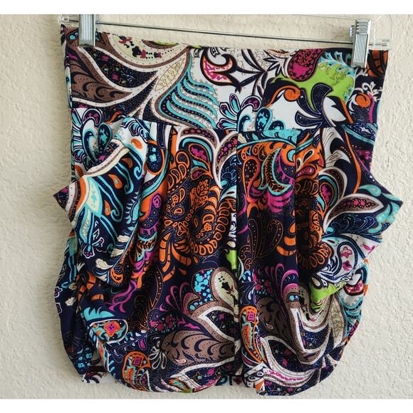 Shoshq Orange Multicolor Paisley Print Pull On Pleated Shorts S/M Lightweight - Picture 1 of 6